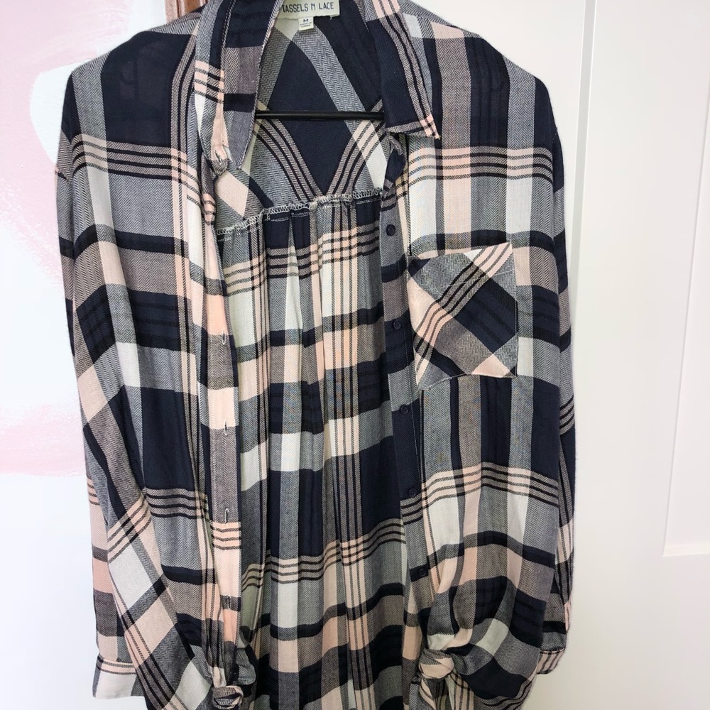 Extra long plaid button up